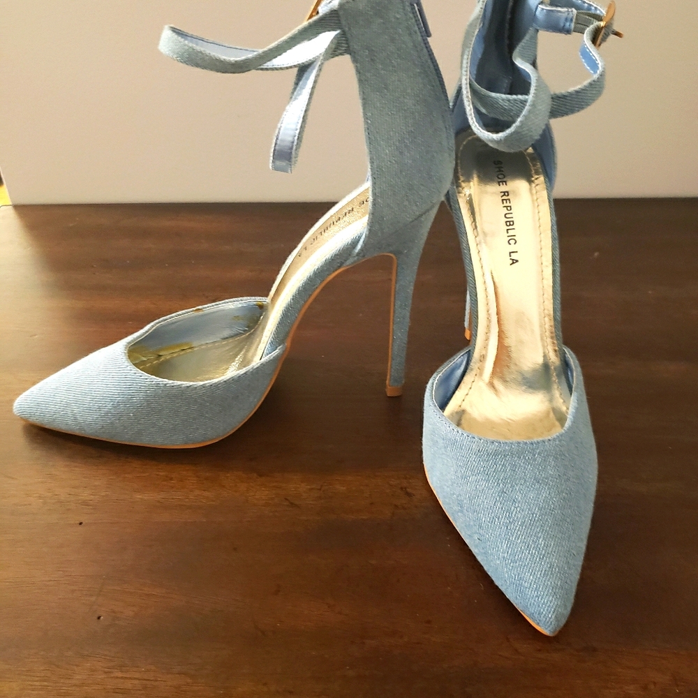 Light Blue Jean Pointed Heel Pumps 8.5